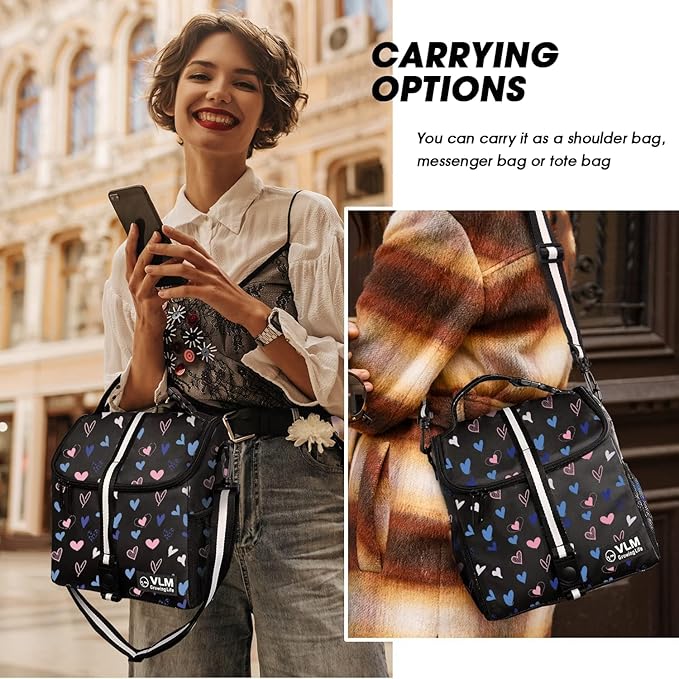 VLM Lunch Box for Women, Insulated Lunch Bag Women with Adjustable Shoulder Strap, Cute Lunch Tote Bag for Work,Picnic,Camping