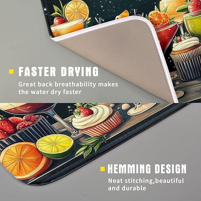 Wine Glass Dish Drying Mat - Summer Party Absorbent Microfiber Kitchen Drying Pad 16 X 18 Inch