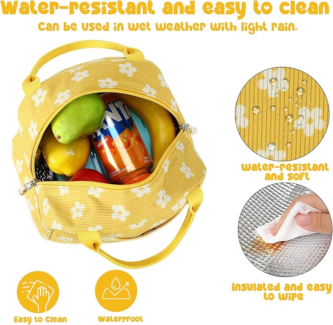 Bluboon Lunch Bag for Women Men Cute Corduroy Lunch Tote Bags Reusable Insulated Lunch Box Large Capacity Reusable Insulated Cooler for Work Picnic or Travel