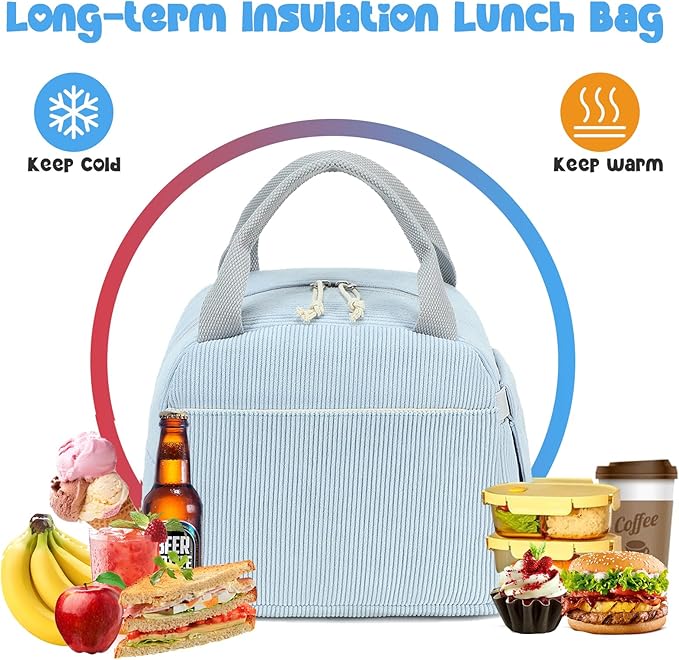 Bluboon Lunch Bag for Women Men Cute Corduroy Lunch Tote Bags Reusable Insulated Lunch Box Large Capacity Reusable Insulated Cooler for Work Picnic or Travel