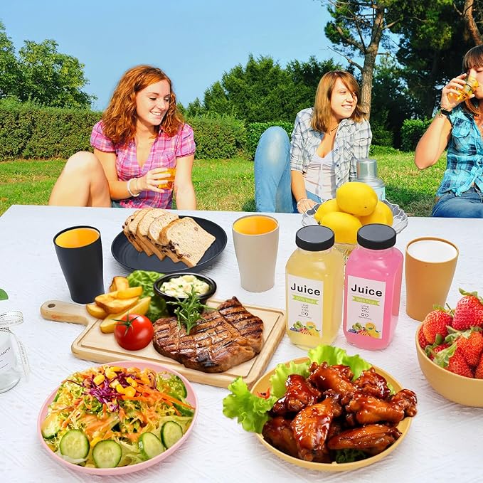 12pcs Kids Wheat Straw Dinnerware Sets, Wheat Straw Plates and Bowls Set for 4 Microwave Safe (Beige)