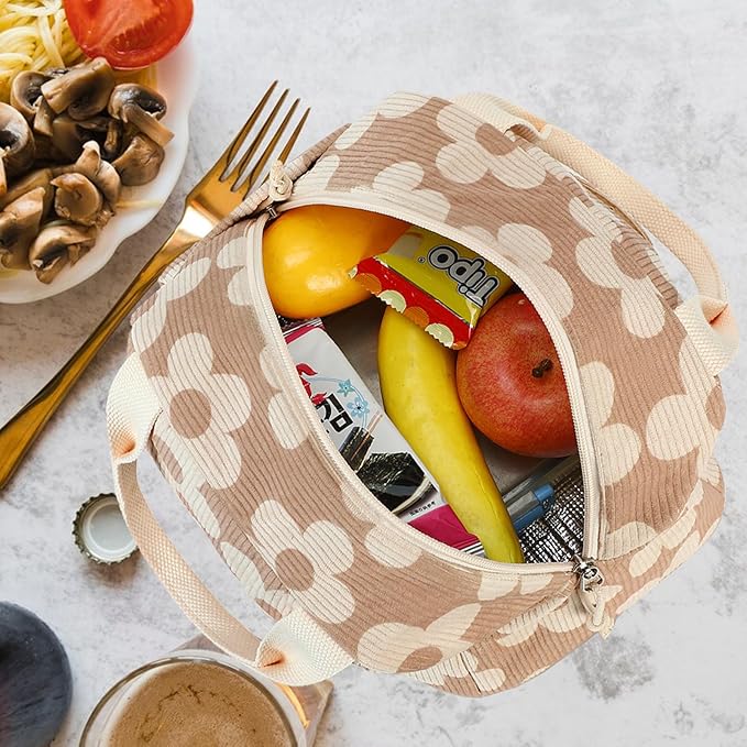 Bluboon Lunch Bag for Women Men Cute Corduroy Lunch Tote Bags Reusable Insulated Lunch Box Large Capacity Reusable Insulated Cooler for Work Picnic or Travel