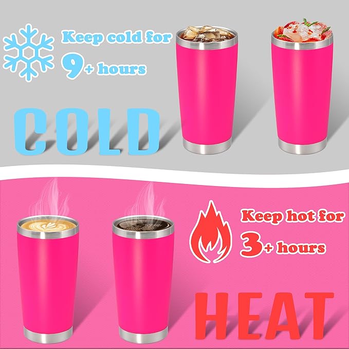 20 oz Tumbler with lid Double Wall Vacuum Insulated Tumblers Stainless Steel Coffee Mug Travel Coffee Tumbler Powder Coated Tumbler Cup Keep Hot&Cold - (Hot Pink 6 Pack)