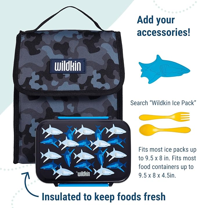 Wildkin Kids Insulated Lunch Bag – Reusable, Ideal for Hot/Cold Snacks, School & Travel - Black Camo