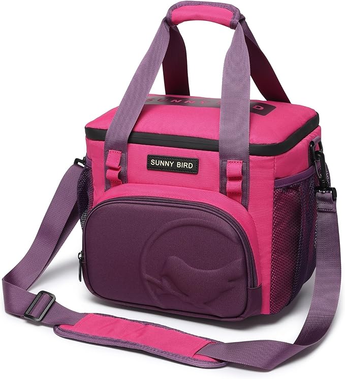 SUNNY BIRD 12L Large Insulated Lunch Bag, Leakproof and Foldable Lunch Cooler Box for Women Adult and Men, Fits 18 Cans (Purple)
