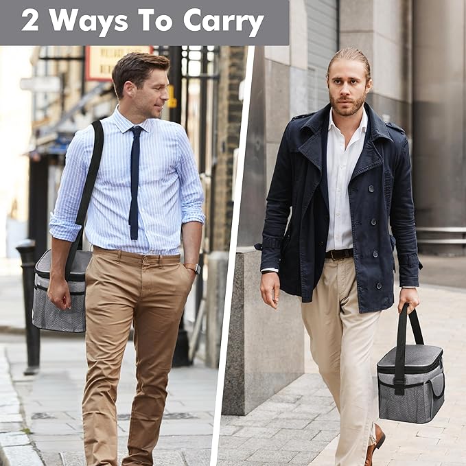 Tirrinia Insulated Lunch Bag for Women Men, Leakproof Lunch Box Containers for Adult, Work, School, Soft Lunchbox for Kids,Boys, Adult Cooler Bag for Picnic Hiking Beach,Gray