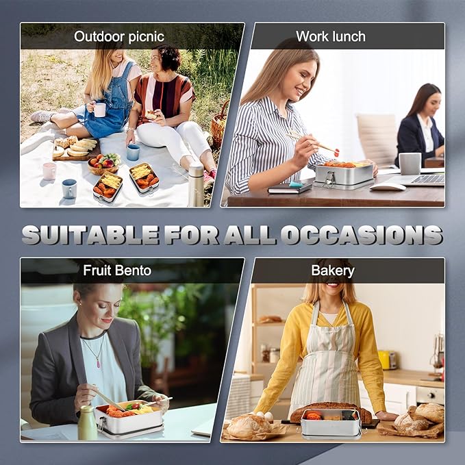 Umigy 8 Pcs Stainless Steel Food Containers 1400ml Metal Bento Lunch Box Stainless Steel Food Storage Containers, Lockable Clips to Leak Proof, Reusable Dishwasher Snack Boxes for Work