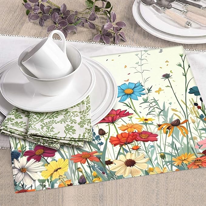 Butterfly Flowers Dish Drying Mat 16x18 Inch, Microfiber Absorbent Fast Dry Mat Daisy Floral Large Dish Mat Drying Kitchen Mat, Kitchen Drying Pad for Kitchen Counter Coffee Bar Decor Gifts