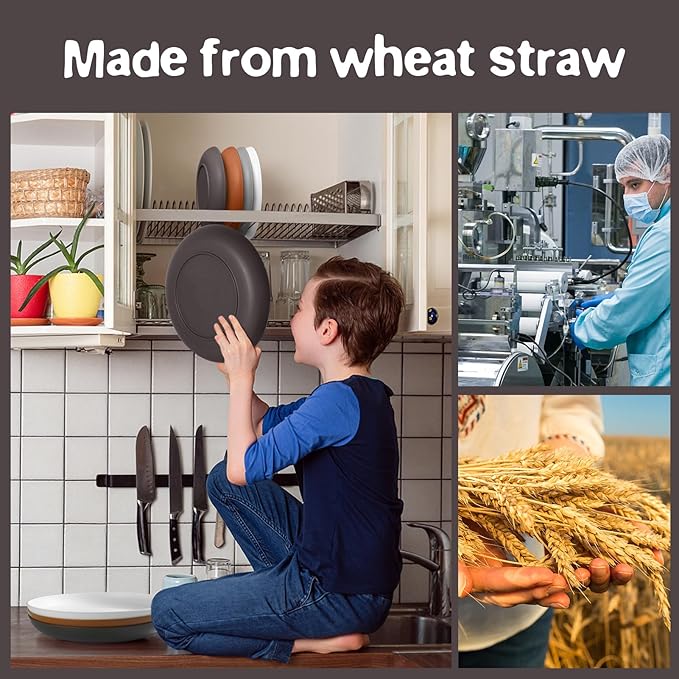 Teivio 32-Piece Kitchen Plastic Wheat Straw Dinnerware Set, Service for 8, Unbreakable Dinner Plate/Dessert Plate/Cereal Bowl/Cup,Outdoor Camping Dishes for Life/Vintage,Farmhouse,Rustic Multicolor