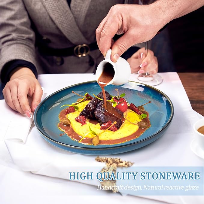 Plates and Bowls Sets, Ceramic Dinnerware Sets, 12 Pieces Modern Stoneware Dinnerware Set for 4, Reactive Glaze Dinnerware Set for Home Kitchen, Scratch Resistant, Microwave and Dishwasher