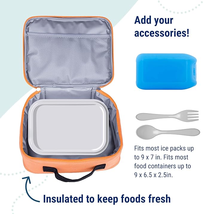 Wildkin Kids Insulated Lunch Box – Durable and Reusable for School & Travel - Bengal Orange