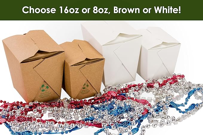 100% Recyclable 16oz Brown Chinese Take Out Boxes 50pk. Leakproof Greaseproof To-Go Containers For Restaurant Event Parties Food Service. Best Value Bulk Pack Microwaveable and Stackable Meal Pails.