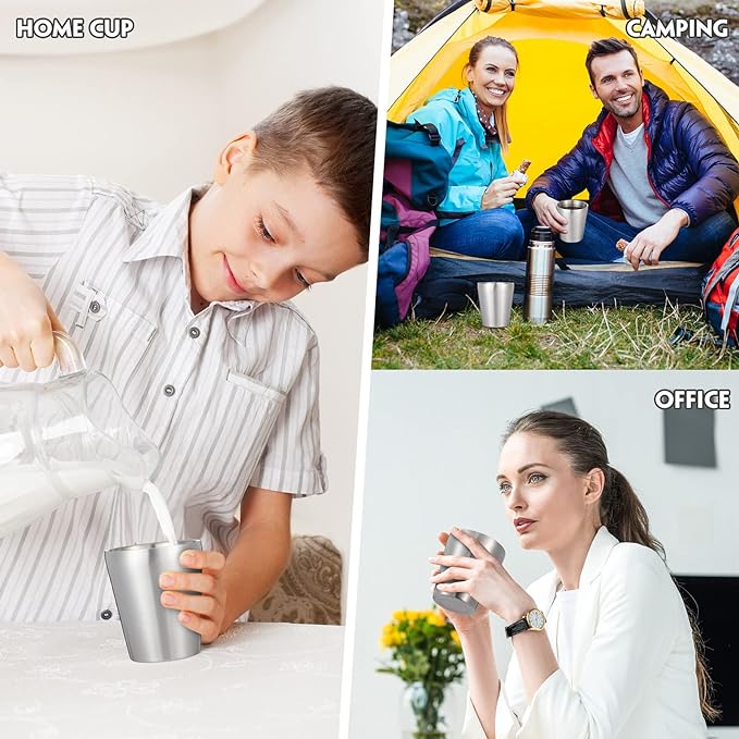 8 Pack Stainless Steel Insulated Cup 10 oz Metal Tumbler Double Wall Vacuum Water Glasses Camping Reusable Mugs Bbq Home Office Party Coffee