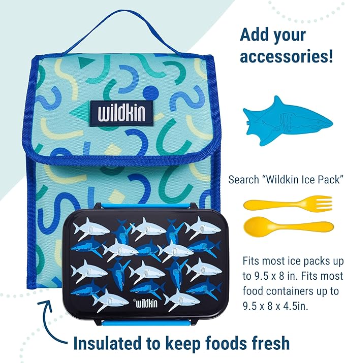 Wildkin Kids Insulated Lunch Bag – Reusable, Ideal for Hot/Cold Snacks, School & Travel - Confetti Blue