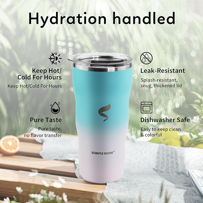 20Oz Insulated Tumbler With Straw And Lid, Stainless Steel Coffee Cup, Double Wall Vacuum Travel Mug,Spill proof Iced Coffee Tumbler,Outside Use, Blue white