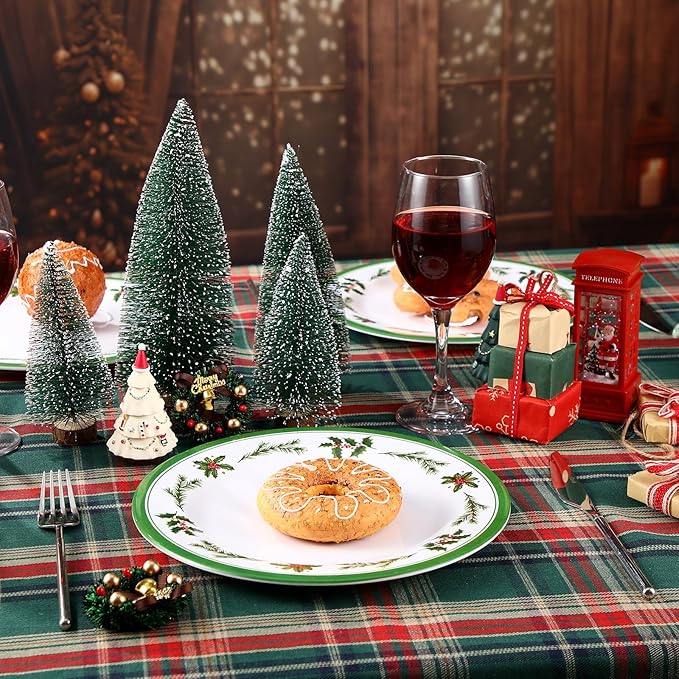 6 Pcs Christmas Dinner Plates Xmas Tree Melamine Dinnerware Green Plates Xmas Wreath Dishes Holiday Tableware for Dessert Salad Appetizer Birthday Party(Christmas Wreath,10 Inches)