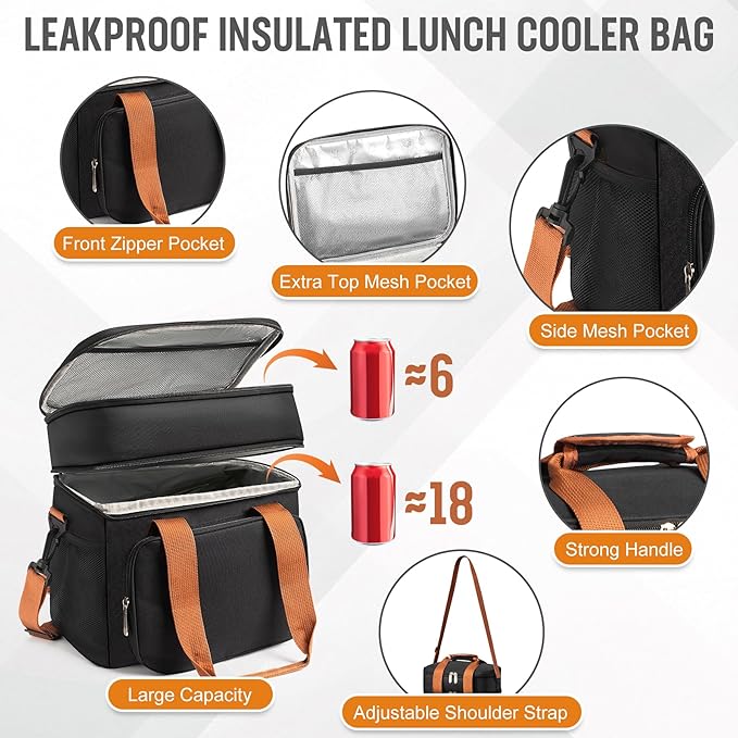 Adult Lunch Box Set Insulated Leakproof Meal Prep Kit with 4-Compartment, Thermo for Hot&Cold Food, Lunchbox Containers for Men&Women, Lunch Cooler Bag with Ice Pack for Work Camping Daytrip(Blue)