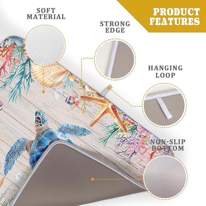 Sea Turtle Dish Drying Mat 18x24 inch Tropical Ocean Fast Dry Absorbent Microfiber Dishes Drainer Rack Pad for Countertop Bar Table Decor