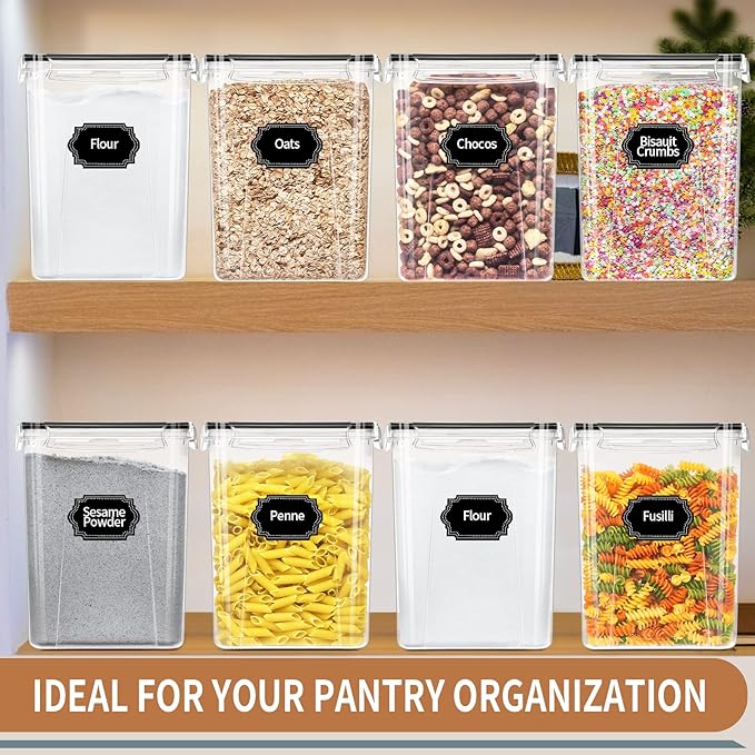 PRAKI Large Airtight Food Storage Containers 5.2L / 195oz, BPA Free, 4pcs Pantry Kitchen Organizers and Storage for Flour, Sugar, Baking Supplies, Plastic Flour Container with 20 Labels & Maker