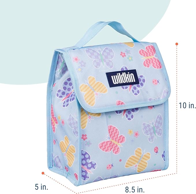 Wildkin Kids Insulated Lunch Bag – Reusable, Ideal for Hot/Cold Snacks, School & Travel - Butterfly Garden