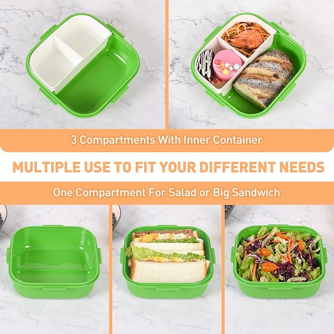 Bento Boxes with Removable Compartments for Adults & Kids,1000ml Lunch Box with Spoon & Water Cup,BPA-Free,Microwave & Dishwasher Safe(Green)