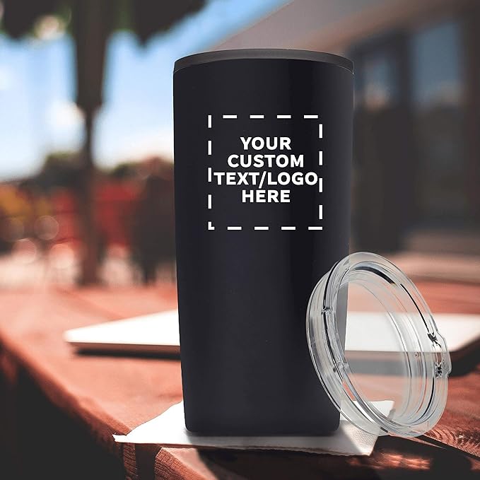 DISCOUNT PROMOS Custom Plastic Tumblers 20 oz. Set of 1, Personalized Bulk Pack - With lids, Ice Coffee Tumbler, To Go Cup, Insulated - Black