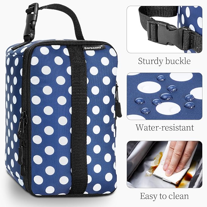 Cerbonny Small Lunch Box,Freezable Snack Bag for Adults & Kids,Freezable Lunch box,insulated Snack Bag with Buckle Handle,Compact Lunch Box for Work School Travel(Polka Dot)