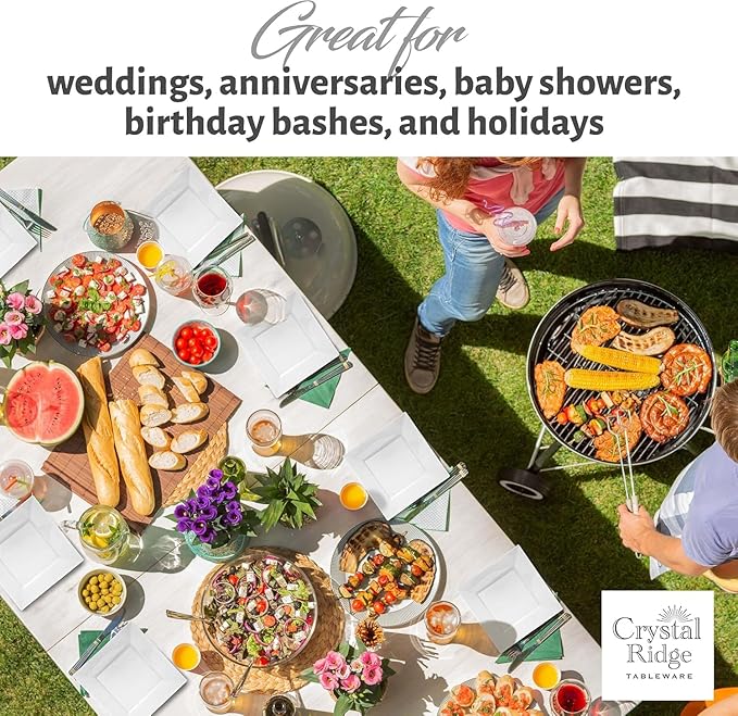 60 Pieces Square White Plastic Disposable Plates - Premium Heavy-Duty 30 Dinner Plates & 30 Salad Plates Ideal for Party, Birthday and Special Events