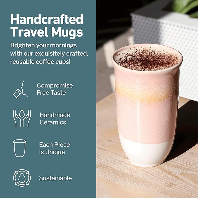 Travel Mug On the Go Coffee Mug Microwave & Dishwasher Safe Green Tumbler - Gifts For Women Men 16oz Afterglow