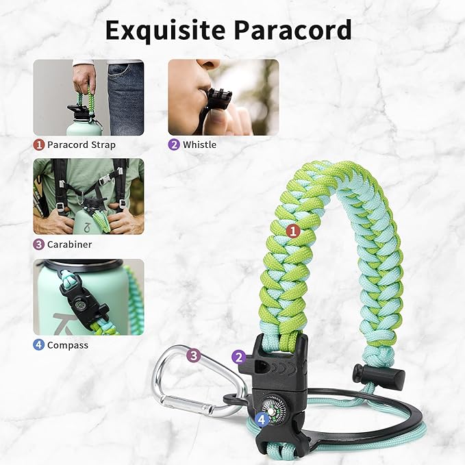 Trebo 64 oz Water Bottle Insulated with Paracord Handle and Straw, Half Gallon Vacuum Stainless Steel Large Water Jug Keep Cold 48 Hours, Reusable Water Flask with 3 Lids for Men Women Gym, Dark Green