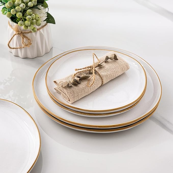 AmorArc Ceramic Dinnerware Sets,Handmade Reactive Glaze Stoneware Plates and Bowls Set,Highly Chip and Crack Resistant Dishware | Dishwasher & Microwave Safe Dishes Set,Service for 4(12Pcs)