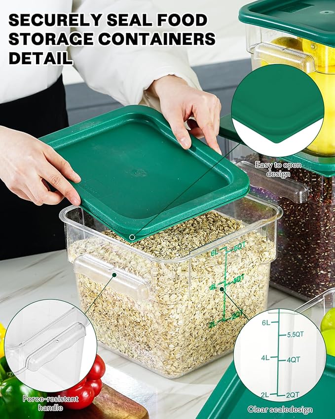6QT Clear Food Storage Containers: 4 PCS[Food Grade][Hot&Cold Resistant] NSF Food Storage Containers with Lids for Home Restaurant Kitchen Storage Pizza Proof Dough, Green N