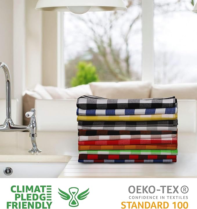 Urban Villa Kitchen Towels Set of 12 Buffalo Checks Multi Color Kitchen Towels 20X30 Inches 100% Cotton Highly Absorbent KitchenTowels Premium Quality Ultra Soft Mitered Corners KitchenTowels