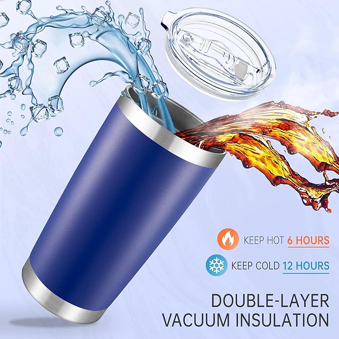 20 oz Tumbler Stainless Steel Tumblers with Lid Double Wall Vacuum Insulated Coffee Mug 20oz Powder Coated Cup for Hot and Cold Drinks, Blue, 1 pack