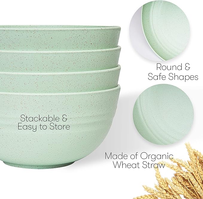 Wheat Straw Dinnerware Sets | Unbreakable Dinnerware Sets | Dishwasher Microwave Safe Dinnerware | Eco Friendly Non Breakable Dinnerware Sets | RV Outdoor Camping (Green, Service for 4 (16 pcs))