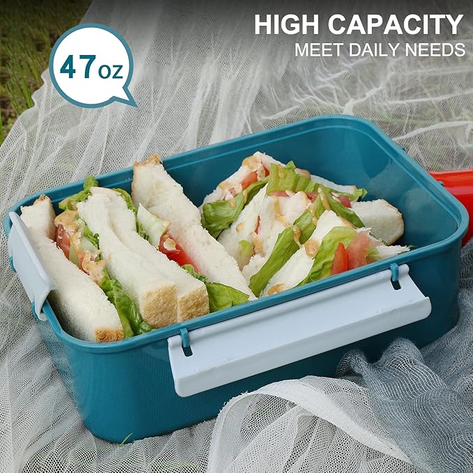 3 Pack Salad Lunch Box Food Storage Containers, 47oz Bento Box To Go Container with Lids, Meal Prep Containers with Removable Tray & Dressing Pots for Kids and Adults, Reusable and Microwave Safe
