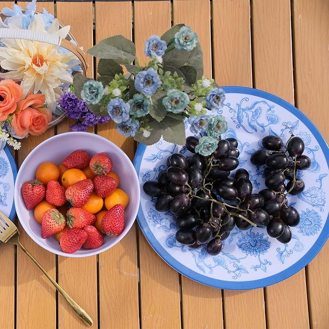 Melamine Dinnerware Set 12-Piece for 4 Dish Set Plates Bowls Unbreakable Dishware for Indoor Outdoor Use Lightweight Durable for Camping Picnics Parties Blue