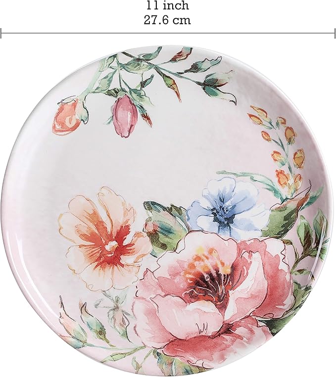 Bico Margret's Garden Dinner Plates Set of 4, 11 Inch Large Ceramic Plates for Pasta, Steak, Stylish Serving Dishes, Microwave and Dishwasher Safe, Gift for Housewarming and Thanksgiving