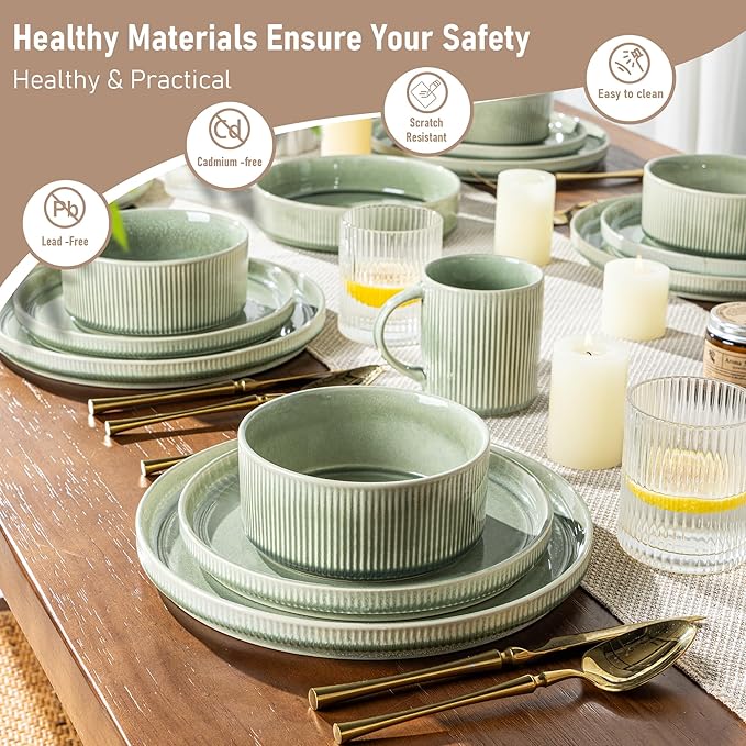 GBHOME Stoneware Dinnerware Sets for 8,Round Reactive Glaze Ceramic Plates and Bowls Set,Highly Scratch Resistant | Dishwasher & Microwave Safe Dishes Set,Service for 8(24pcs)