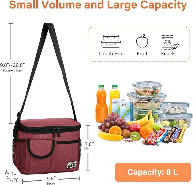 Tirrinia Insulated Lunch Bag for Women Men, Leakproof Lunch Box Containers for Adult, Work, School, Soft Lunchbox for Kids,Boys, Adult Cooler Bag for Picnic Hiking Beach,Red