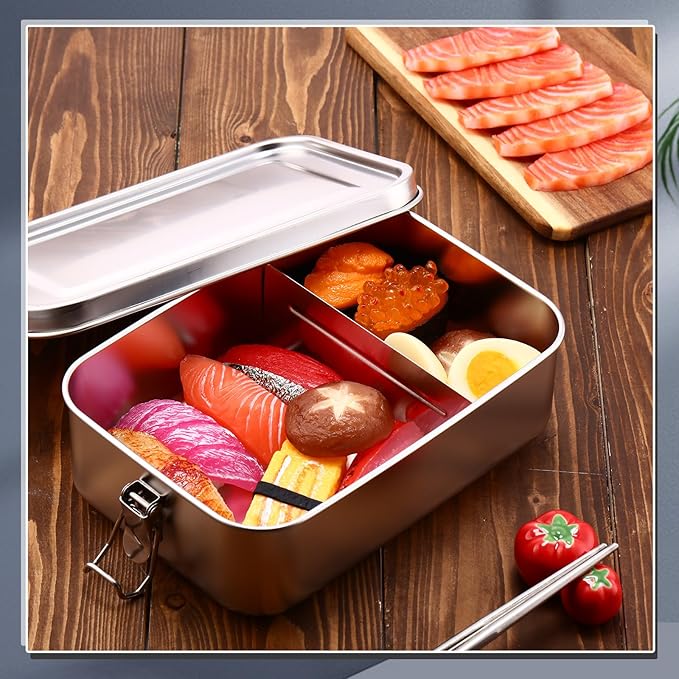 Umigy 8 Pcs Stainless Steel Food Containers 1400ml Metal Bento Lunch Box Stainless Steel Food Storage Containers, Lockable Clips to Leak Proof, Reusable Dishwasher Snack Boxes for Work