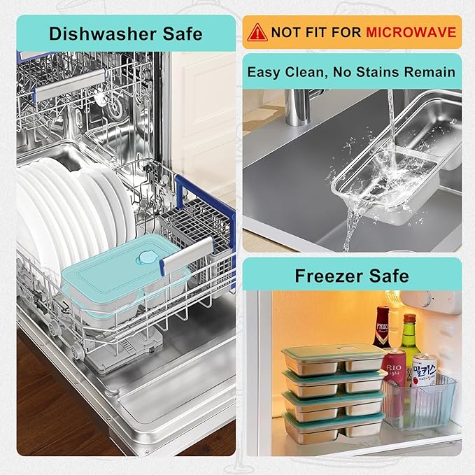 6pcs Grab and Go Snack Containers, Stainless Steel Double Compartment Snack Containers with Lids, Reusable & Dishwasher-Safe, Divided Meal Prep Lunch Box for Travel, Office and Outdoor