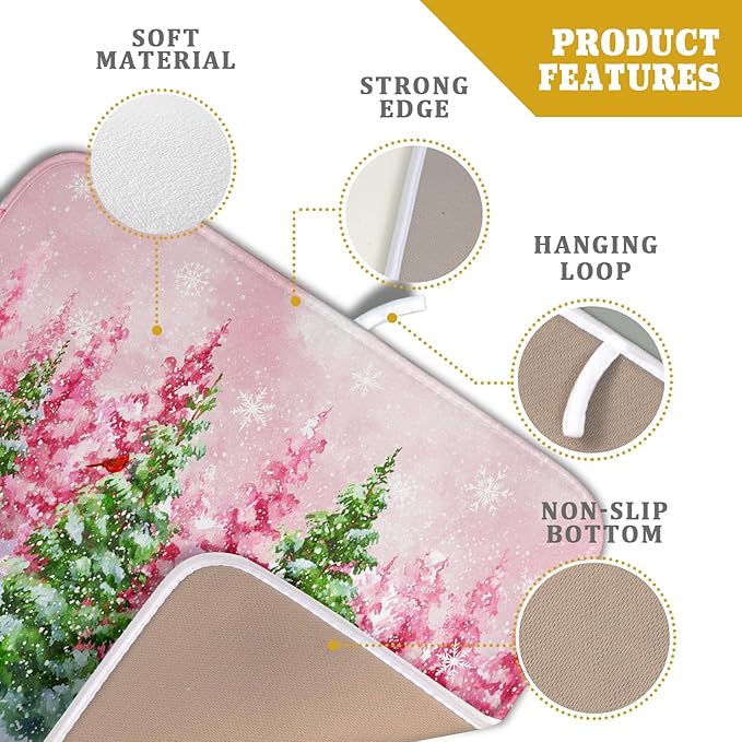 Santa Claus Dish Drying Mats for Kitchen Counter Watercolor Forest Decoration Coffee Mat for Table Decor