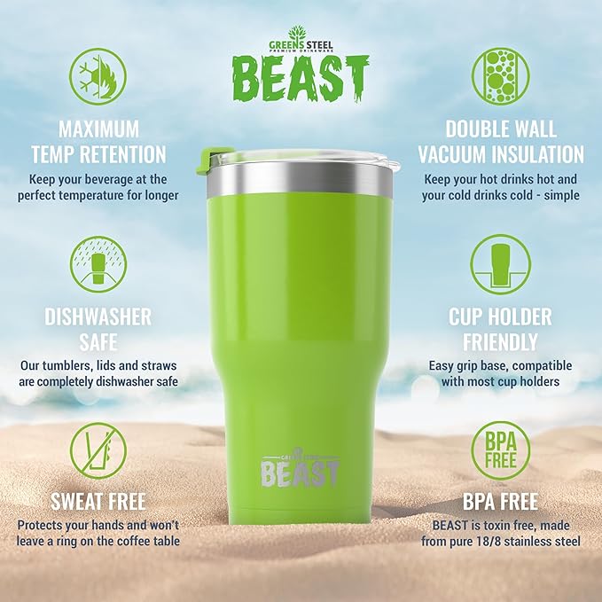 Beast 40 oz Tumbler Stainless Steel Vacuum Insulated Coffee Ice Cup Double Wall Travel Flask (Lemongrass Green)