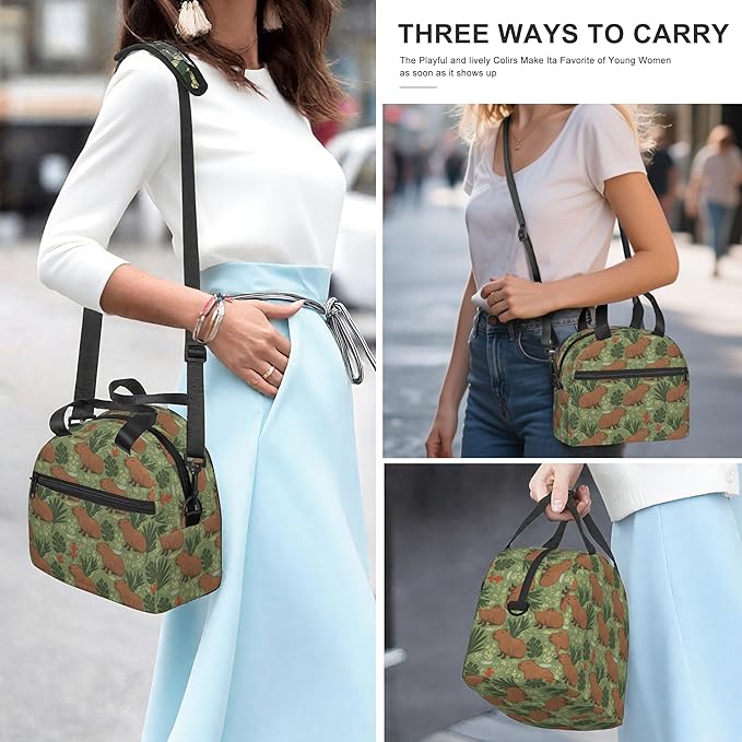 Capybara Reusable Insulated Lunch Box Waterproof Lunch Bag with Detachable and Adjustable Shoulder Strap for Office Picnic or Travel