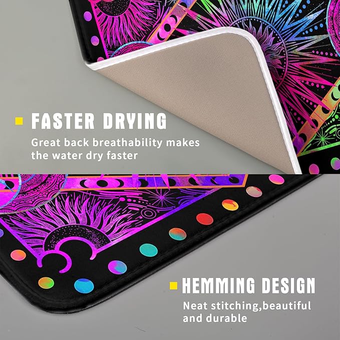 Purple Absorbent Dish Drying Mat Sun and Moon Microfiber Drying Pad for Kitchen Counter Decor Small