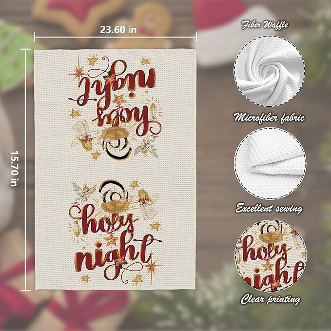 Christmas Kitchen Towels,Christmas Jesus Decor,Nativity Scene Winter Dish Towels Set of 2,Holy Night Tea Towels,Christmas Saying Winter Holiday Hand Towels,Gifts for Women,Nativity Gifts 16×24