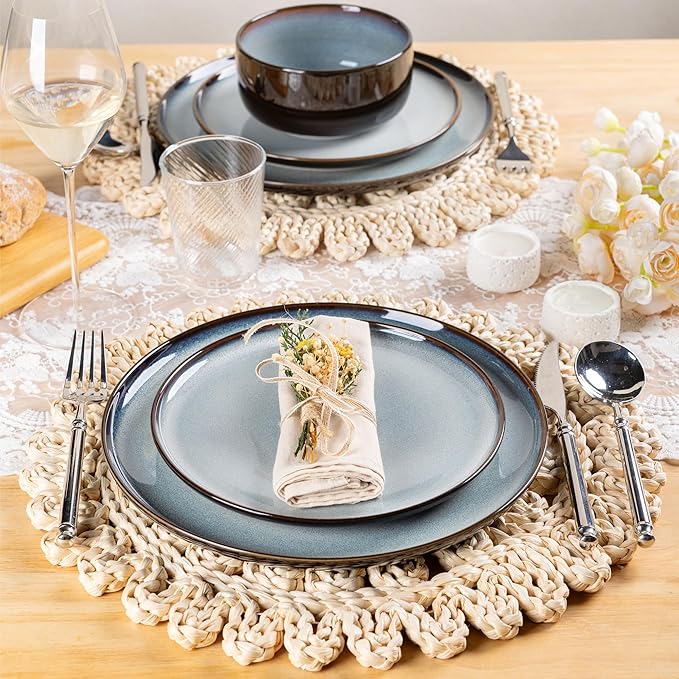 LERATIO Ceramic Dinnerware Sets for 4,12 Pieces Poreclain Plates and Bowls Sets,Scratch Resistant Dishes,Dishwasher & Microwave Safe,Oven Safe Dishes Set,Service for 4-Gray White