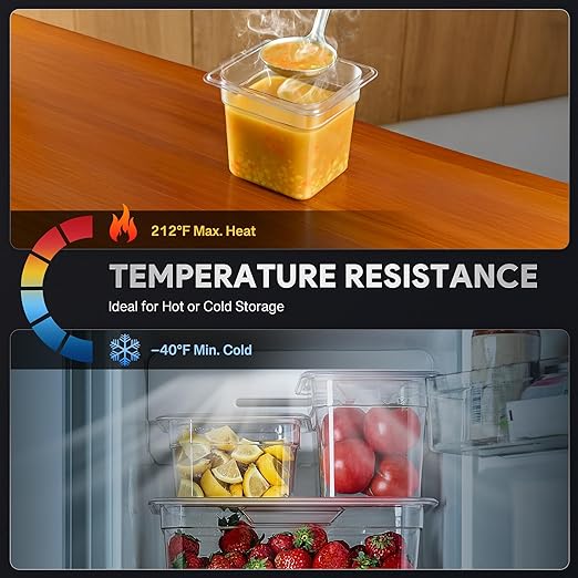 Wilprep 6 Pack Plastic Food Pans with Lids, 1/6 Size 6 in Deep Clear Food Storage Containers, 2.6 qt Stackable Polycarbonate Commercial Hotel Pans for Fruits Vegetables Beans Corns, NSF Listed