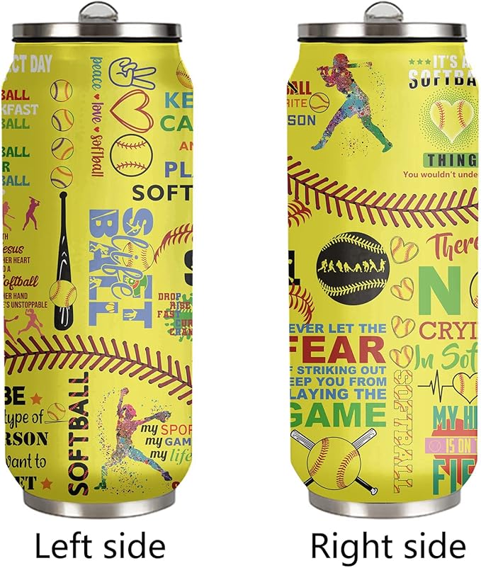 Softball Tumbler Cup With Lid - Travel Mug, Birthday Gift for Softball Lovers - Stainless Steel Vacuum Coffee Cup for Women Men, 17 Oz